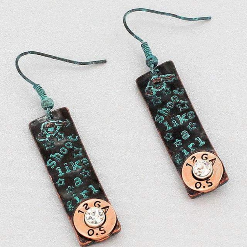 Shoot Like A Girl Patina Bullet Shell Earrings